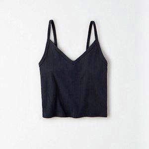 Black Ribbed V-Neck Cropped Cami